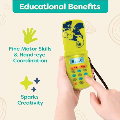 B. toys – Hellophone Lime – Interactive Pretend Toy Cellphone for Kids with Lights, Sounds, Tunes, Message Recording Function – Fun-Filled Educational Entertainment – 10+ Months - Image 4