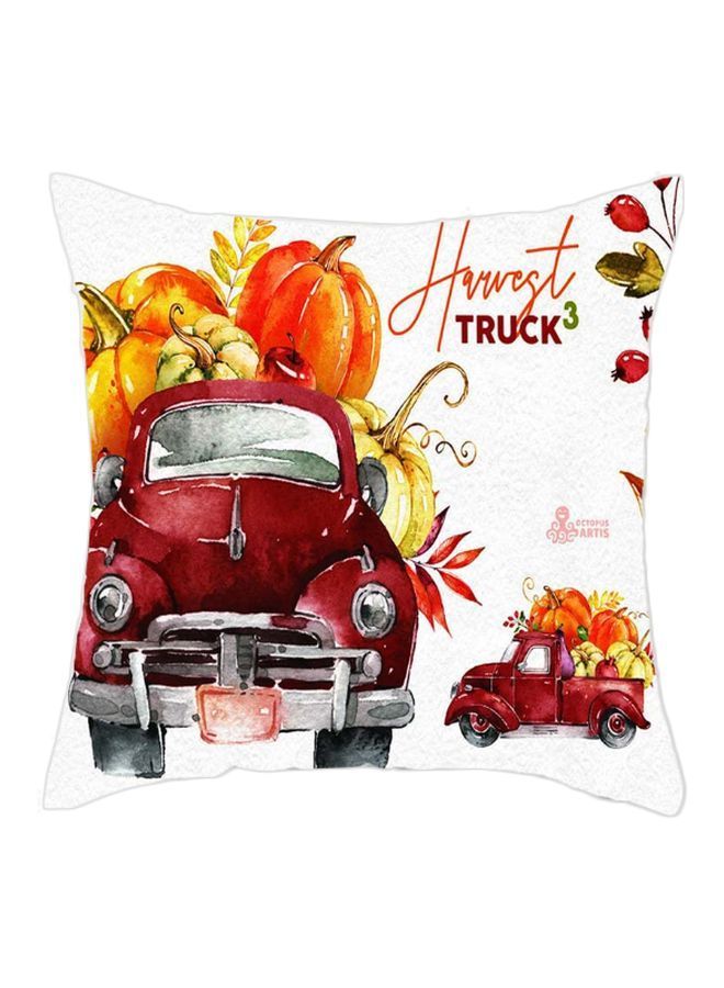 NIBEMINENT Harvest Truck Printed Cushion Cover White/Red/Yellow 45x45cm