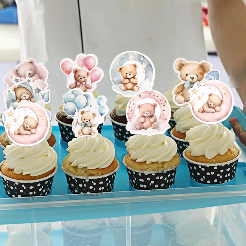 RSSTARXI 40 Pack Baby Bear Cupcake Topcake Pink أو Blue Goodnight Bear Cupcake يختار الجنس تكشف - Image 3