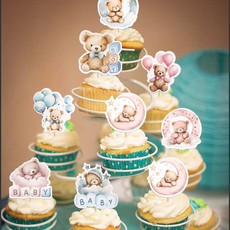 RSSTARXI 40 Pack Baby Bear Cupcake Topcake Pink أو Blue Goodnight Bear Cupcake يختار الجنس تكشف - Image 5