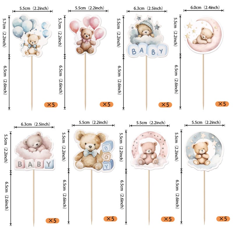 RSSTARXI 40 Pack Baby Bear Cupcake Topcake Pink أو Blue Goodnight Bear Cupcake يختار الجنس تكشف - Image 2