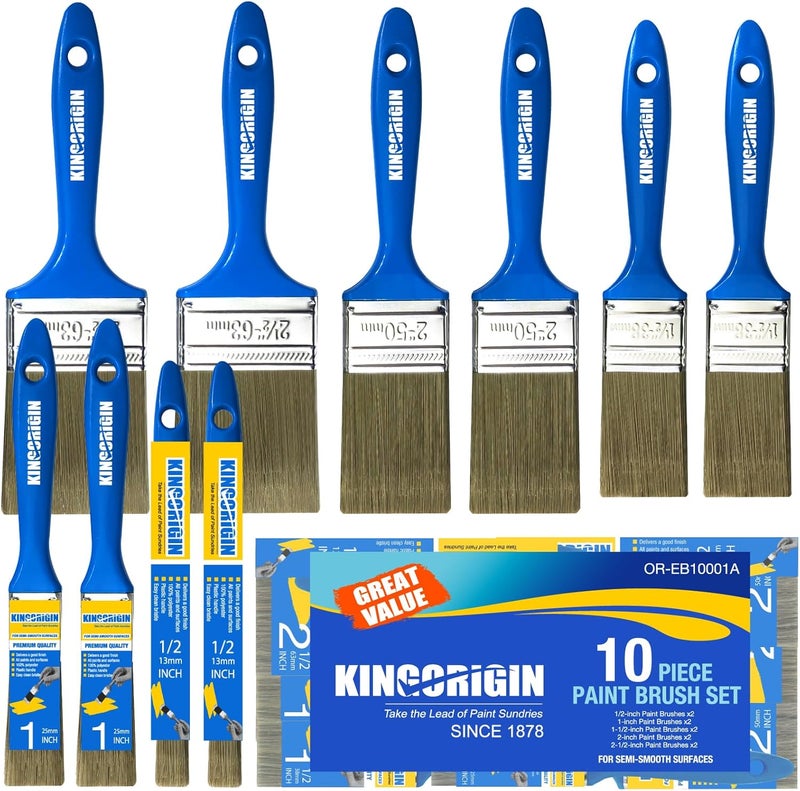 KingOrigin Paint Brush Set, 10 Pack Paint Brush, Chip Brush (0.5" 1" 1.5" 2" 2.5”), Small Paint Brushes Bulk, Paint Brushes for Walls and Home Decor - Image 1