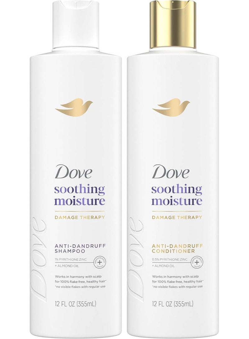 Dove Anti-Dandruff Shampoo & Conditioner – Soothing Moisture with Coconut Oil, 2PC × 355 ml