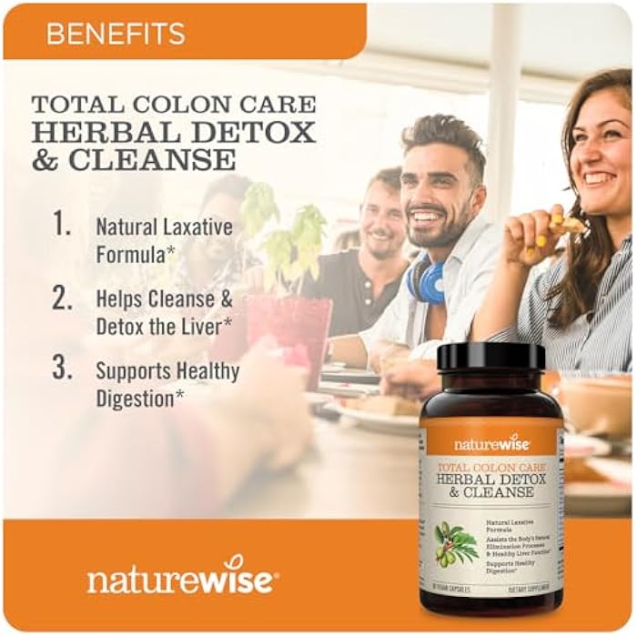 Naturewise Total Colon Care Herbal Cleanse - With Prebiotics, Botanicals, & Antioxidants - for Regular Bowel Movement, Digestion, Gut Health - Vegan, Gluten-Free, Non-GMO - 60 Capsules[2-Month Supply] - Image 2