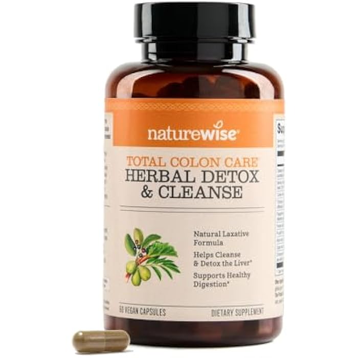 Naturewise Total Colon Care Herbal Cleanse - With Prebiotics, Botanicals, & Antioxidants - for Regular Bowel Movement, Digestion, Gut Health - Vegan, Gluten-Free, Non-GMO - 60 Capsules[2-Month Supply] - Image 1