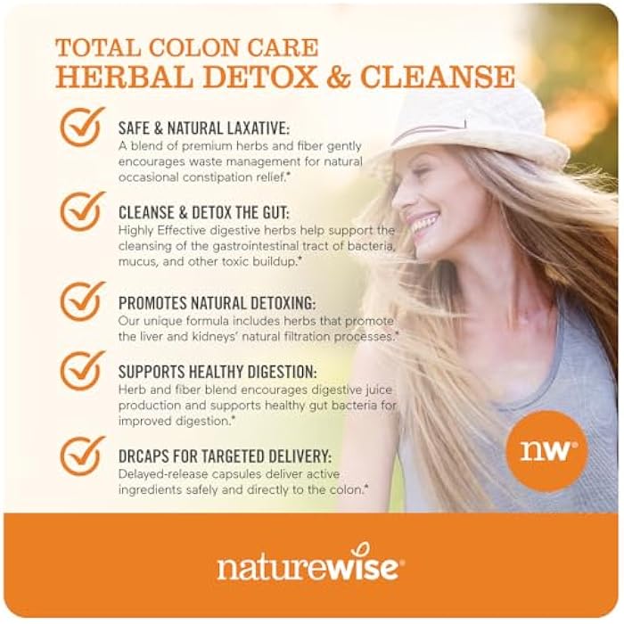 Naturewise Total Colon Care Herbal Cleanse - With Prebiotics, Botanicals, & Antioxidants - for Regular Bowel Movement, Digestion, Gut Health - Vegan, Gluten-Free, Non-GMO - 60 Capsules[2-Month Supply] - Image 4