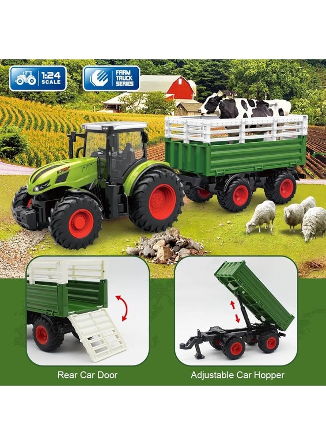 fisca Kids Tractor Toy Farm Playset Remote Control Tractor, 2.4Ghz RC Tractor with Trailer and Conveyor, 45PCS Farm Toys Set with Farm Animals Figurines Fences Farmers for Kids Age 3 4 5 6 Years Old - Image 4