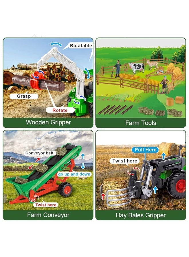 fisca Kids Tractor Toy Farm Playset Remote Control Tractor, 2.4Ghz RC Tractor with Trailer and Conveyor, 45PCS Farm Toys Set with Farm Animals Figurines Fences Farmers for Kids Age 3 4 5 6 Years Old - Image 1