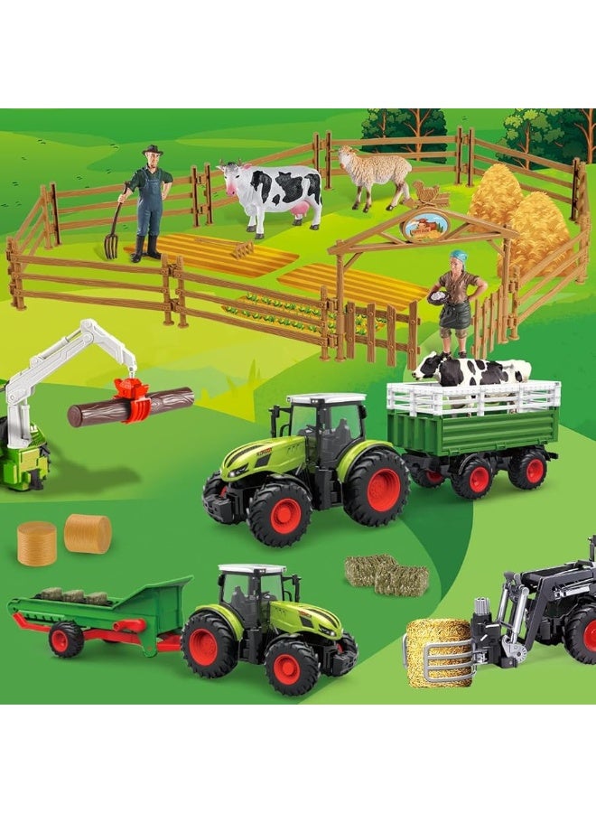 fisca Kids Tractor Toy Farm Playset Remote Control Tractor, 2.4Ghz RC Tractor with Trailer and Conveyor, 45PCS Farm Toys Set with Farm Animals Figurines Fences Farmers for Kids Age 3 4 5 6 Years Old - Image 3