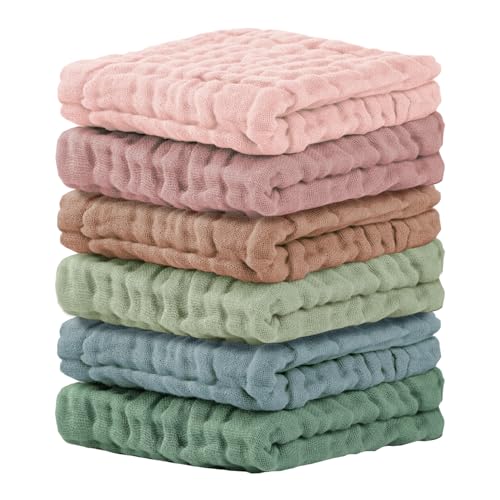 Cuddle Campus Baby Washcloths 6 Packs Muslin Washcloths BabyCotton Burp Cloths Extra Absorbent and Soft Wash Clothes for Newborns 12x12 Inches - Image 1