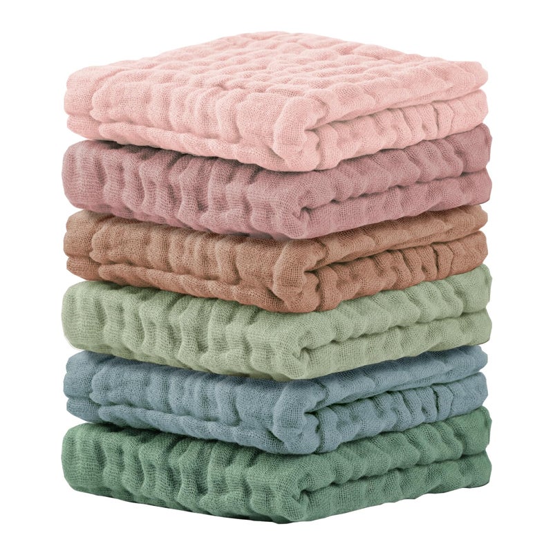Cuddle Campus Baby Washcloths 6 Packs Muslin Washcloths BabyCotton Burp Cloths Extra Absorbent and Soft Wash Clothes for Newborns 12x12 Inches - Image 2