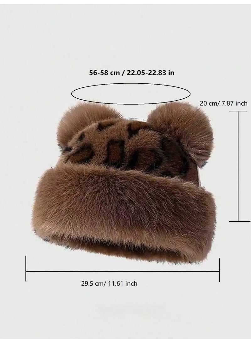 Women’s Winter Hat Made of Ultra-Soft Faux Fur with Cute Ear Design and Leopard-Inspired Pattern, Providing Excellent Warmth in Cold Weather - Image 4