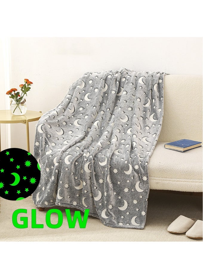GLOW IN THE DARK BLANKET FOR KIDS, 150X120CM, THROW BLANKETS SUPER COZY WARM PLUSH SOFT FLANNEL BLANKET GIRLS BOYS BIRTHDAY GIFTS (GREY)
