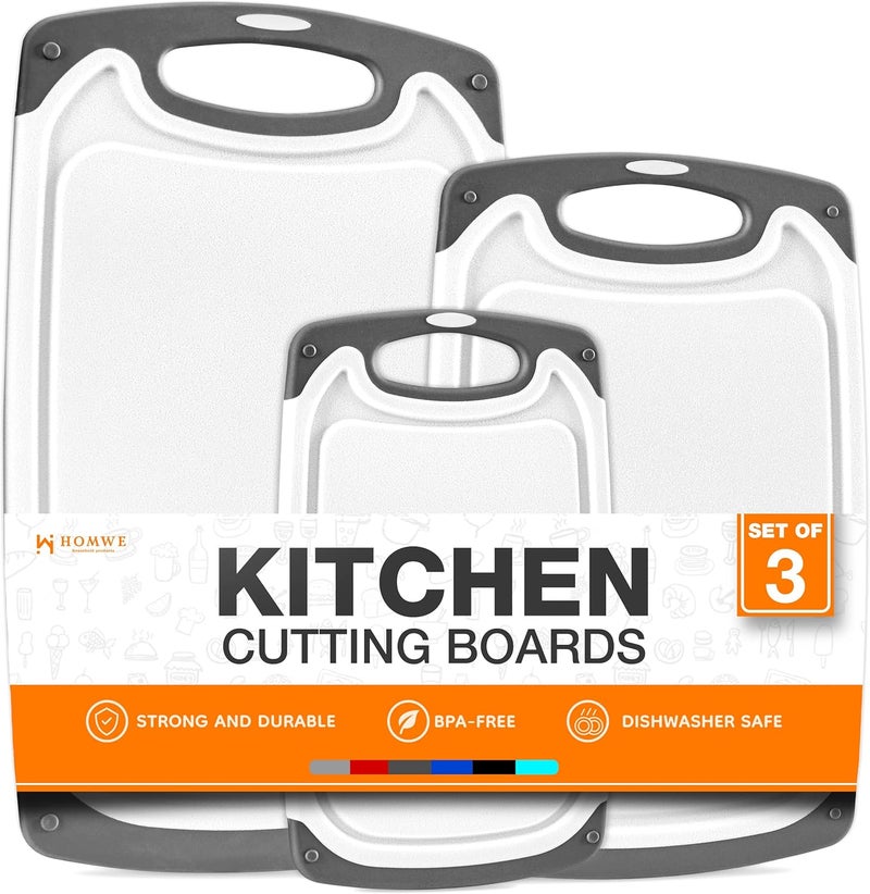 HOMWE Cutting Boards for Kitchen - Chopping Board 3-Pack w/Different Sizes and Non Slip Handles - Reversible, Large Cutting Board Set - Unique Gifts for Cooks Who Have Everything - Gray on Gray - Image 1