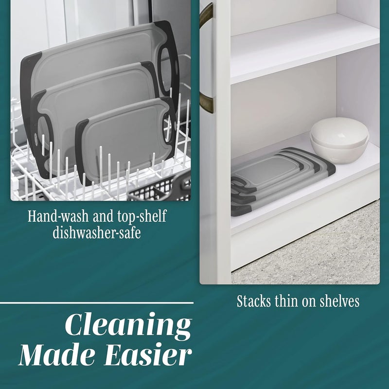 HOMWE Cutting Boards for Kitchen - Chopping Board 3-Pack w/Different Sizes and Non Slip Handles - Reversible, Large Cutting Board Set - Unique Gifts for Cooks Who Have Everything - Gray on Gray - Image 5