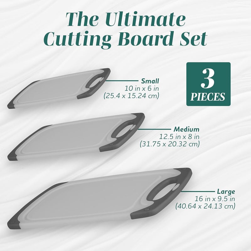 HOMWE Cutting Boards for Kitchen - Chopping Board 3-Pack w/Different Sizes and Non Slip Handles - Reversible, Large Cutting Board Set - Unique Gifts for Cooks Who Have Everything - Gray on Gray - Image 2