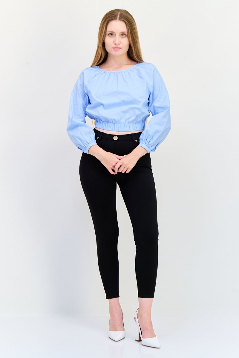 ONLY بلوزة نسائية بأكمام طويلة وياقة دائرية، لون أزرق باهت - Image 2