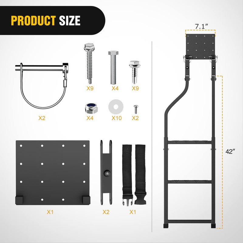 Nilight Foldable Truck Tailgate Ladder for Pickup with Aluminum Step Grip Plates, Replaceable Rubber Feet & Stainless Steel Self Drilling Hex Screws for Easy Installation - Image 2