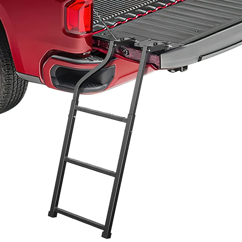 Nilight Foldable Truck Tailgate Ladder for Pickup with Aluminum Step Grip Plates, Replaceable Rubber Feet & Stainless Steel Self Drilling Hex Screws for Easy Installation - Image 1