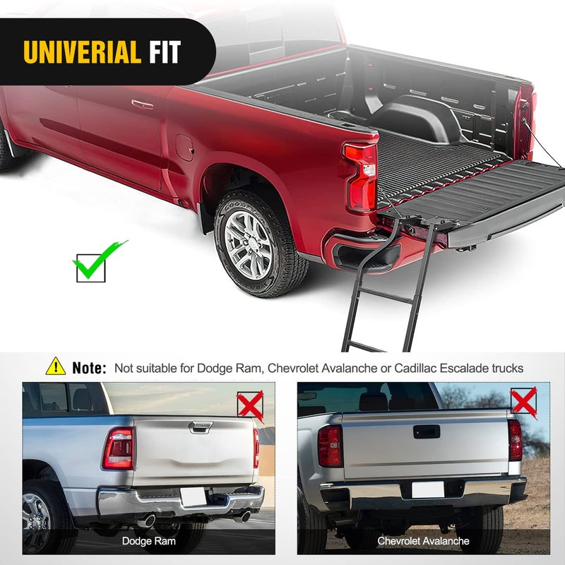 Nilight Foldable Truck Tailgate Ladder for Pickup with Aluminum Step Grip Plates, Replaceable Rubber Feet & Stainless Steel Self Drilling Hex Screws for Easy Installation - Image 3