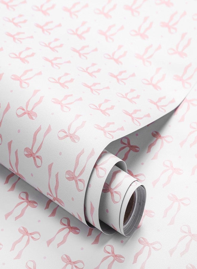 Drydiet Wallpaper Peel and Stick Contact Paper Wallpaper Self Adhesive Removable Wall Sticker Paper for Home Locker Dorm Classroom Bedroom Living Room Decor(Pink,15.8 x 118.1 Inches,Bow) - Image 1