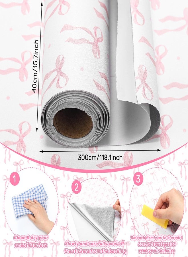 Drydiet Wallpaper Peel and Stick Contact Paper Wallpaper Self Adhesive Removable Wall Sticker Paper for Home Locker Dorm Classroom Bedroom Living Room Decor(Pink,15.8 x 118.1 Inches,Bow) - Image 2