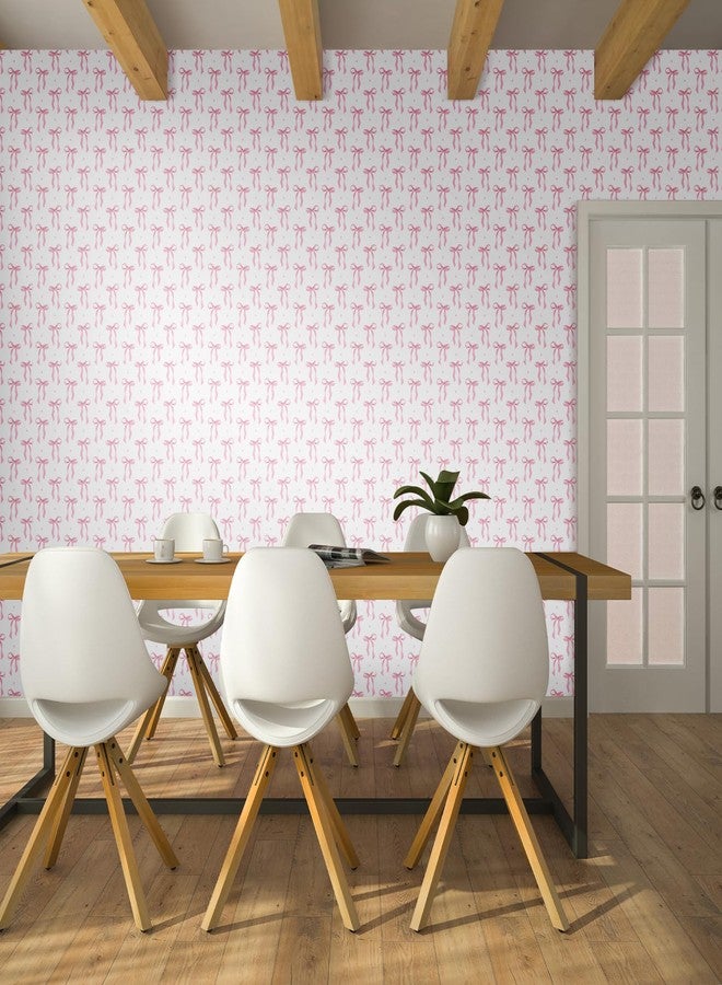 Drydiet Wallpaper Peel and Stick Contact Paper Wallpaper Self Adhesive Removable Wall Sticker Paper for Home Locker Dorm Classroom Bedroom Living Room Decor(Pink,15.8 x 118.1 Inches,Bow) - Image 4