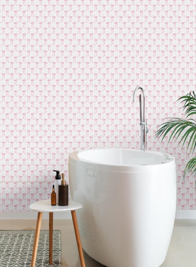 Drydiet Wallpaper Peel and Stick Contact Paper Wallpaper Self Adhesive Removable Wall Sticker Paper for Home Locker Dorm Classroom Bedroom Living Room Decor(Pink,15.8 x 118.1 Inches,Bow) - Image 5