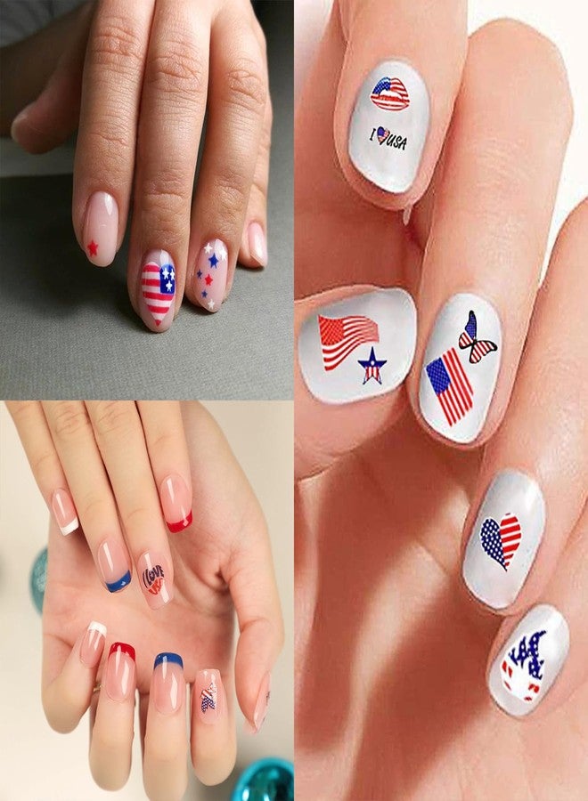 8 Sheets 4th of July Nail Art Stickers Decals Red White Blue Designs USA Independence Day Patriotic Nail Stickers 3D Self-Adhesive American Flag Flame Heart Star Nail Decals Supplies for Women - Image 4