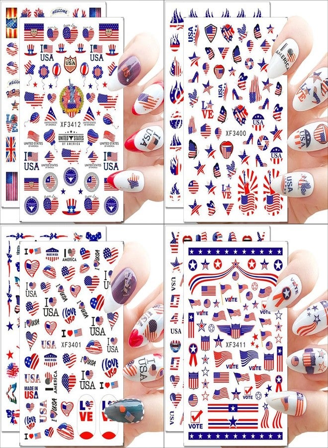 8 Sheets 4th of July Nail Art Stickers Decals Red White Blue Designs USA Independence Day Patriotic Nail Stickers 3D Self-Adhesive American Flag Flame Heart Star Nail Decals Supplies for Women - Image 5