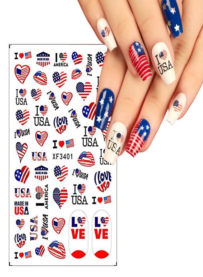 8 Sheets 4th of July Nail Art Stickers Decals Red White Blue Designs USA Independence Day Patriotic Nail Stickers 3D Self-Adhesive American Flag Flame Heart Star Nail Decals Supplies for Women - Image 2