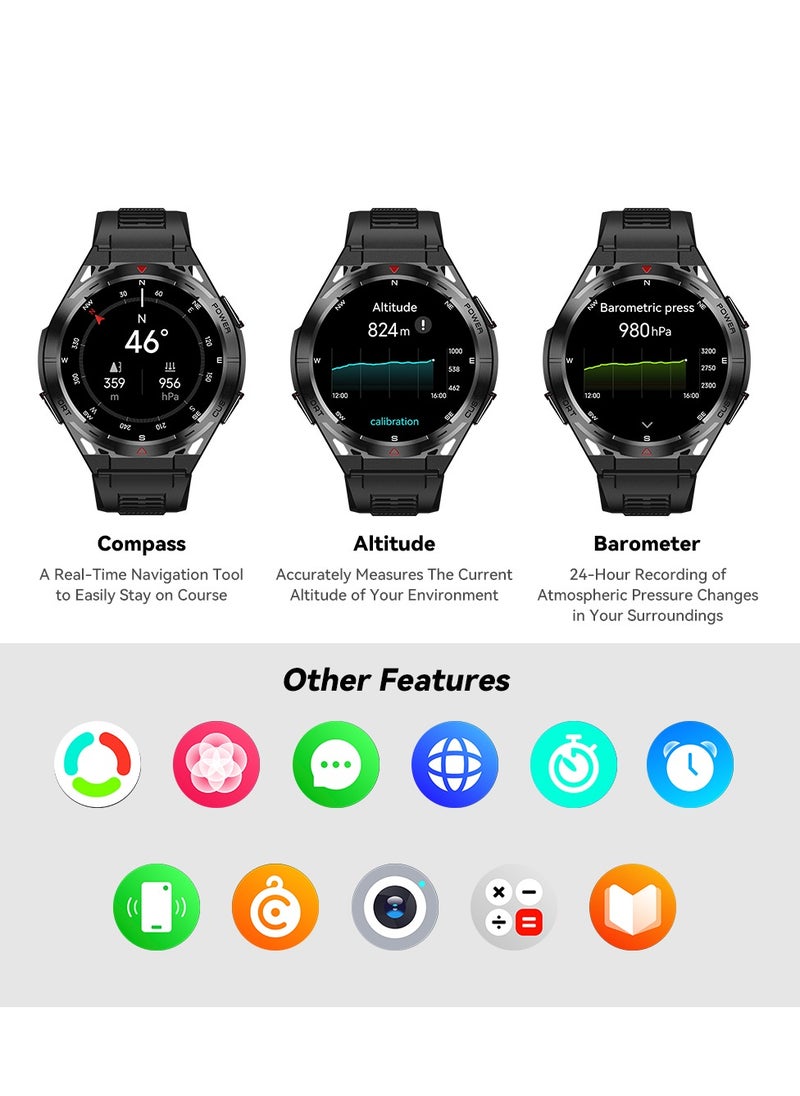 Rugged Smart Watch for Men 1.43" AMOLED Screen 13.2mm thickness Round Dial 100+ Sports Mode/Health Fitness Activity Tracker Waterproof Bluetooth Calling AI Voice Android/iOS Compatible 480mAh Battery-Black