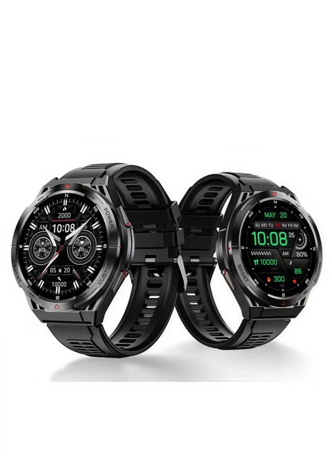 Rugged Smart Watch for Men 1.43" AMOLED Screen 13.2mm thickness Round Dial 100+ Sports Mode/Health Fitness Activity Tracker Waterproof Bluetooth Calling AI Voice Android/iOS Compatible 480mAh Battery-Black
