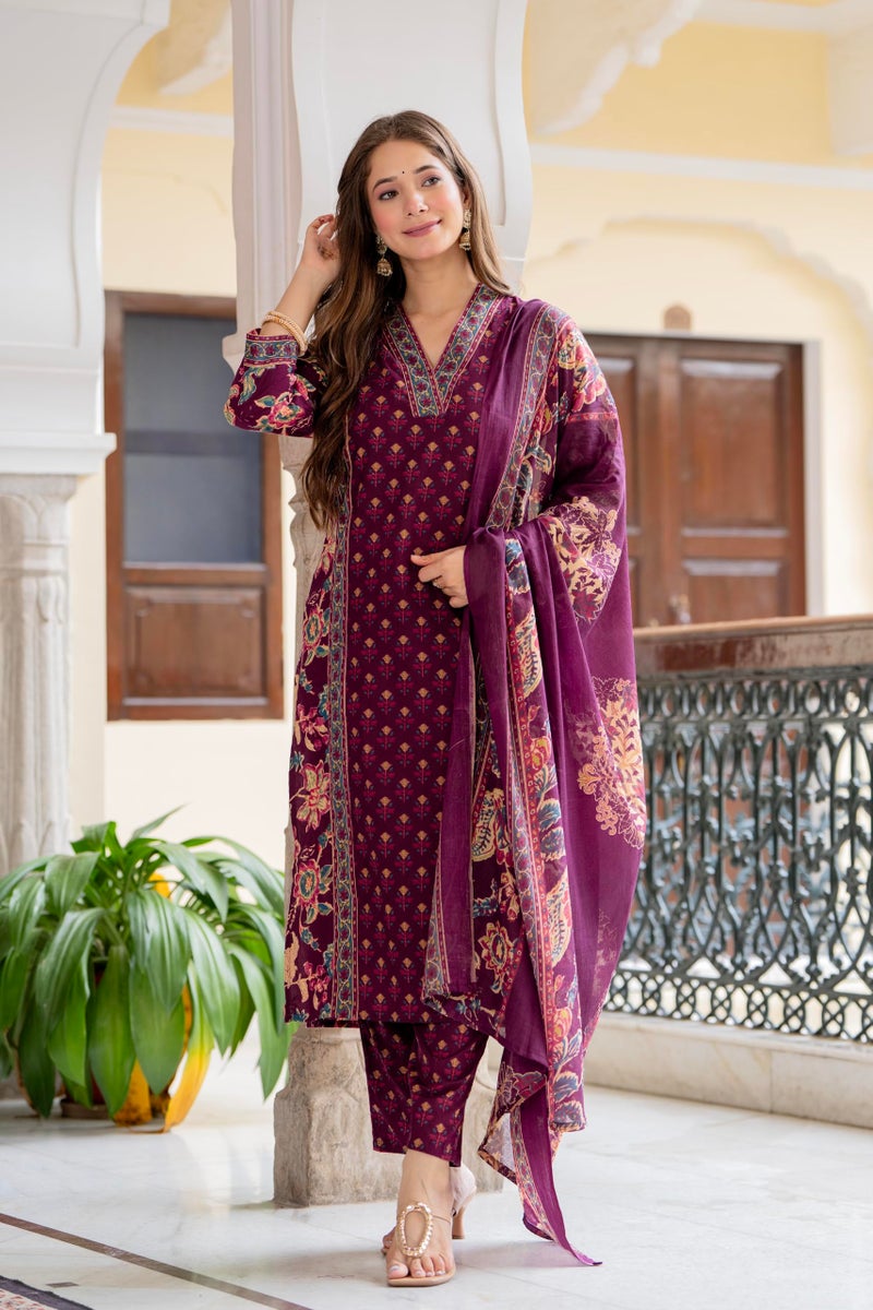 MEERA FAB Women's Cotton Blend Straight Printed Kurta with Palazzo & Dupatta - Image 5