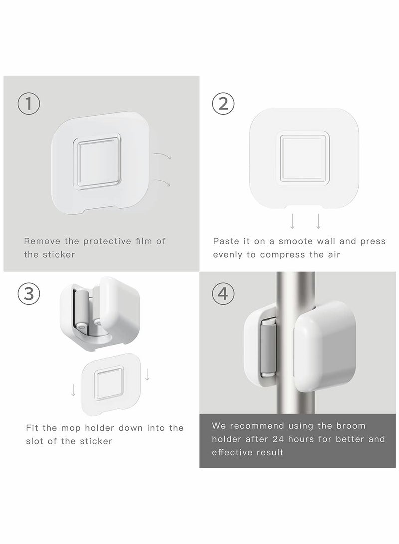 حامل مكنسة معلق على الحائط - مجموعة 3 قطع، رف قوي ذاتي اللصق لتنظيم المماسح والمكانس، حل تخزين موفر للمساحة للمنازل وال garages. - Image 5