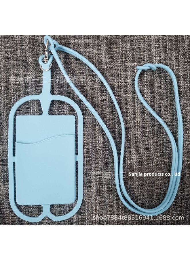 Direct Silicone Hanging Neck Card Set Mobile Phone Hanging Rope Card Bank Bus Card Card Card Can Be Printed LOGO-Color:Single Bag-sky Blue  - Image 1