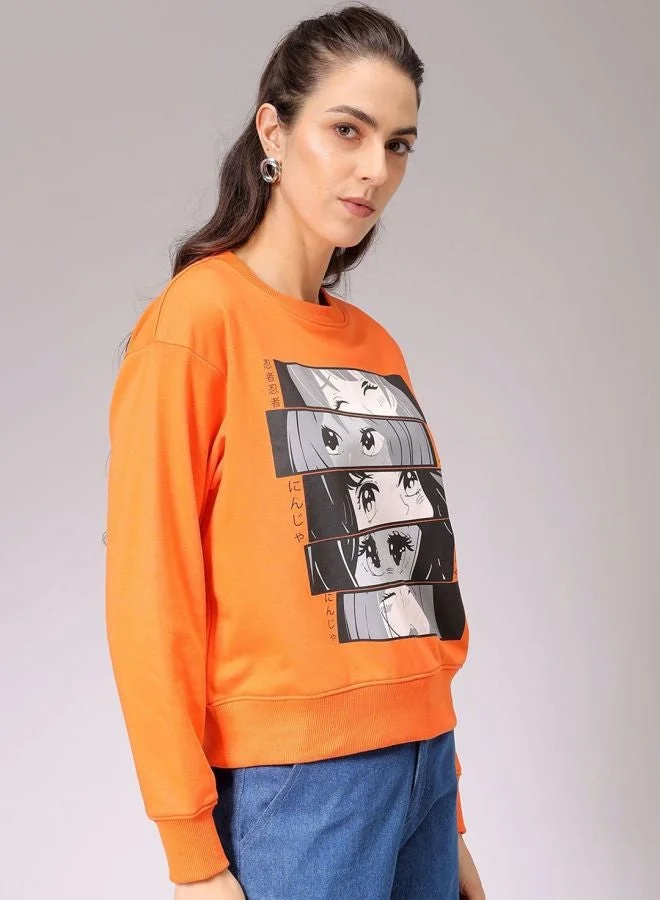 Women Relaxed Fit Typography Printed Hooded Neck Long Sleeve Hooded Sweatshirt