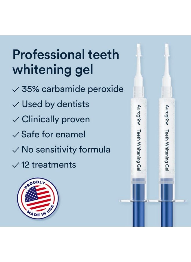 AuraGlow - Teeth Whitening Kit, Wired Led Accelerator Light, 35% Carbamide Peroxide Teeth Whitening Gel, 12 Whitening Treatments, (2) 3Ml Whitening Gel Syringes, Whiten Teeth Faster - Image 1