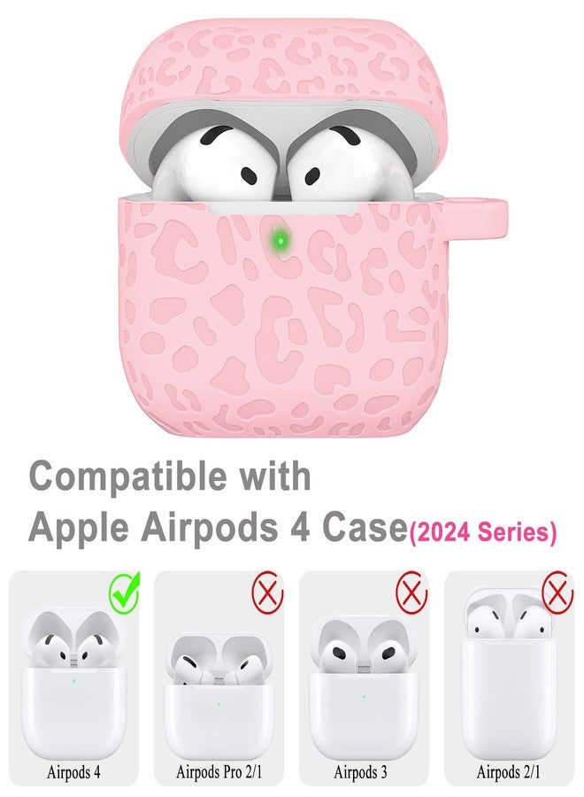 جراب Gawnock بنقشة جلد النمر متوافق مع AirPods الجيل الرابع، مزود بسلسلة مفاتيح، غطاء ناعم لحماية كاملة، مؤشر LED أمامي مرئي، لون وردي - Image 2