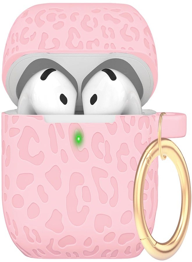 جراب Gawnock بنقشة جلد النمر متوافق مع AirPods الجيل الرابع، مزود بسلسلة مفاتيح، غطاء ناعم لحماية كاملة، مؤشر LED أمامي مرئي، لون وردي - Image 1