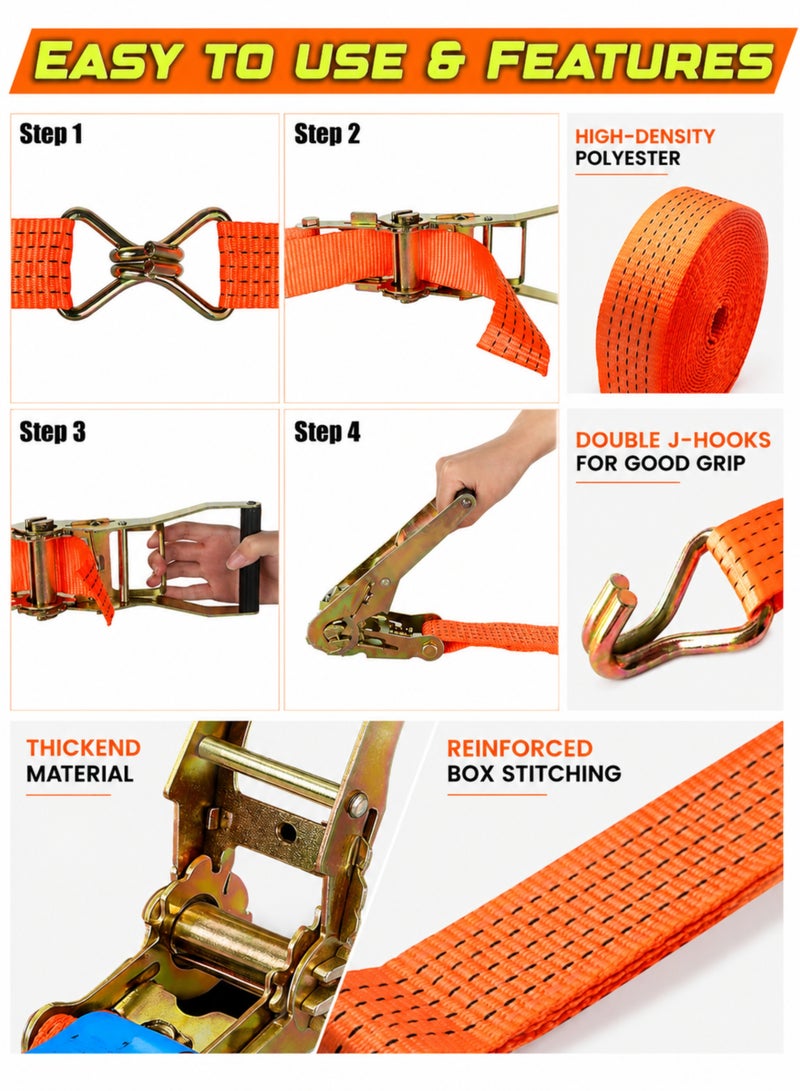 Heavy Duty Ratchet Tie Down Strap 4 Ton x 10 Meter | Cargo Lashing Strap with Double J Hooks | High Strength Polyester Ratchet Strap for Truck, Trailer, Pickup, Motorcycle, ATV, Boat & Cargo Securing - Image 3