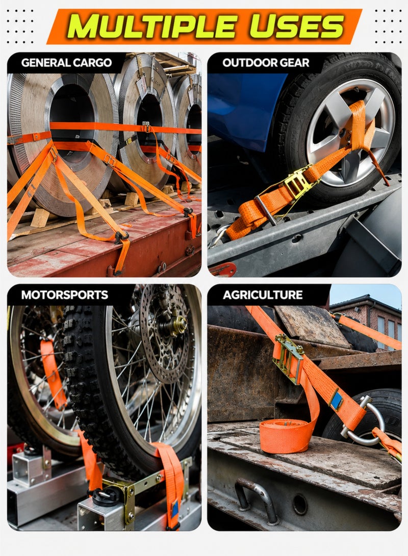 Heavy Duty Ratchet Tie Down Strap 4 Ton x 10 Meter | Cargo Lashing Strap with Double J Hooks | High Strength Polyester Ratchet Strap for Truck, Trailer, Pickup, Motorcycle, ATV, Boat & Cargo Securing - Image 5