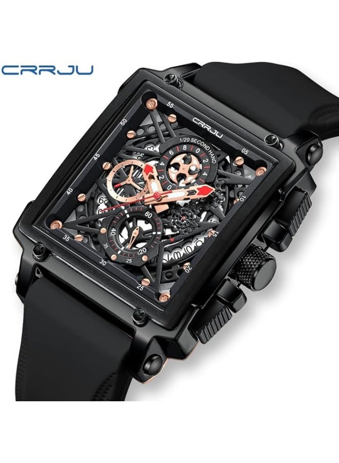 Fashion Men's Wrist Watch,Luxury Chronograph Waterproof Date Dress Watch for Men with Silicone Rubber Strap - Image 5