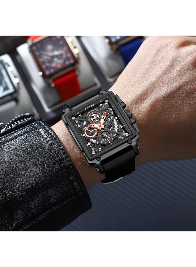 Fashion Men's Wrist Watch,Luxury Chronograph Waterproof Date Dress Watch for Men with Silicone Rubber Strap - Image 3