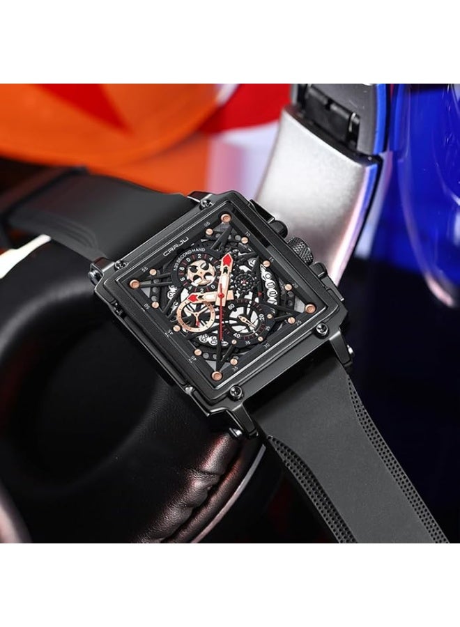 Fashion Men's Wrist Watch,Luxury Chronograph Waterproof Date Dress Watch for Men with Silicone Rubber Strap - Image 2