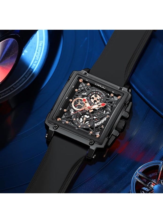 Fashion Men's Wrist Watch,Luxury Chronograph Waterproof Date Dress Watch for Men with Silicone Rubber Strap - Image 4
