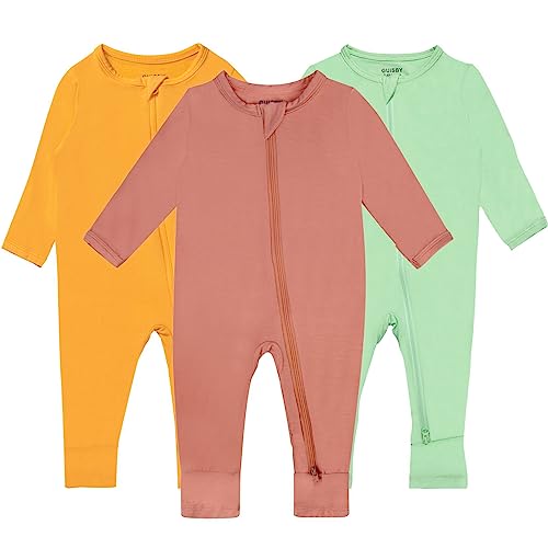 GUISBY Rayon Footless Pajamas with Mittens Baby Girls Boys Long Sleeve Snug Fits Sleepers 3Pack 36 Months - Image 1