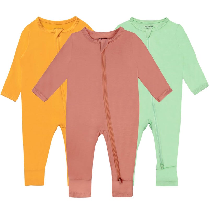 GUISBY Rayon Footless Pajamas with Mittens Baby Girls Boys Long Sleeve Snug Fits Sleepers 3Pack 36 Months - Image 2