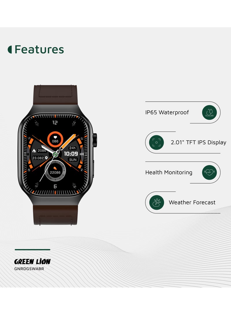 GREEN LION Smart Watch Ridge with Working Time 5 Days & Waterproof IP65 Always On Display / Bluetooth Calls / Magnetic Charging / Exercise Records / Watches Compatible With Android iOS / Music Player - Black & Brown - Image 2