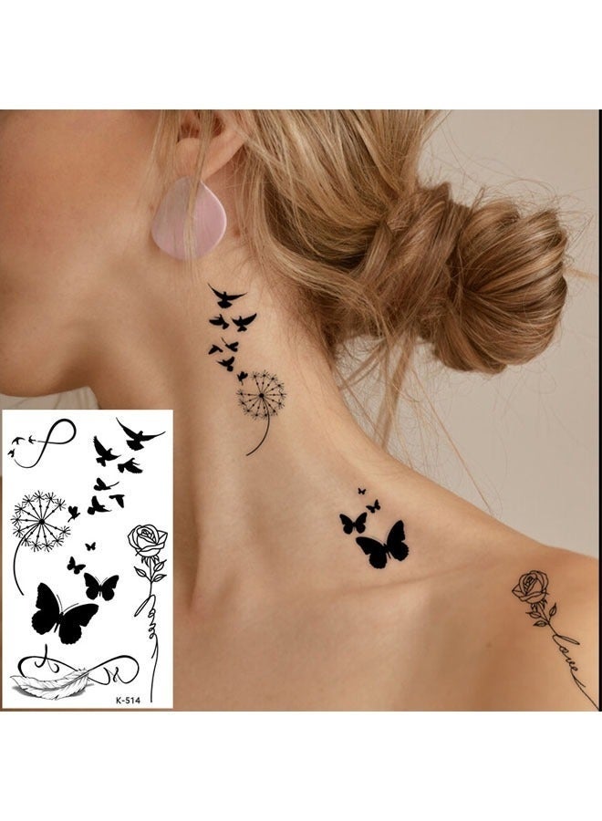 جلامكيت 24 وشم مؤقت مقاوم للماء بتصاميم هندسية، فراشة، حب، نبض القلب، مرساة، نصوص، خطوط، أزهار، حيوانات، مناسب للأطفال والبالغين والرجال والنساء - أسود - Image 2